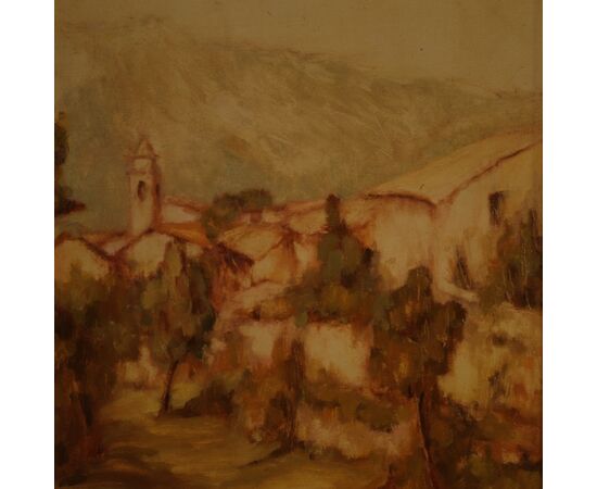 Italian signed painting country view dated 1977