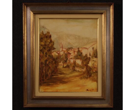 Italian signed painting country view dated 1977