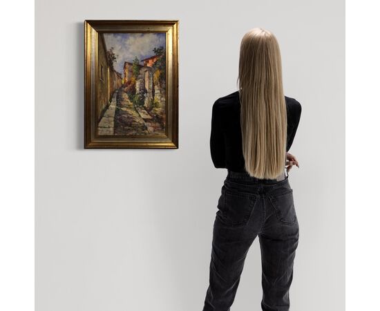 Dipinto italiano paesaggio ad olio in stile impressionista