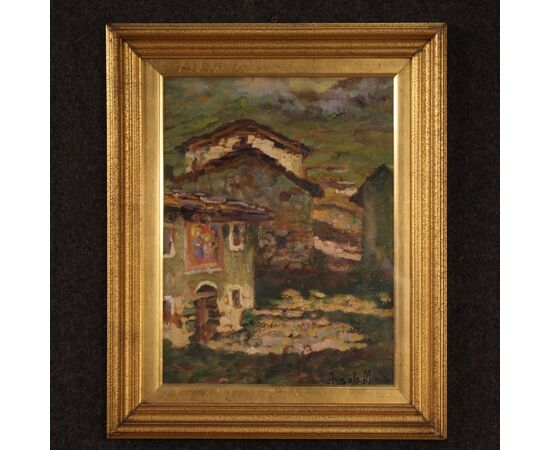 Italian signed countryside landscape painting from 20th century