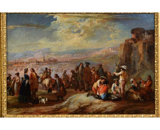 Francesco Simonini (Parma, 16 giugno 1686 – Parma, 1766),  La sosta dei soldati e La marcia dei soldati, coppia dipinti Olio su tela