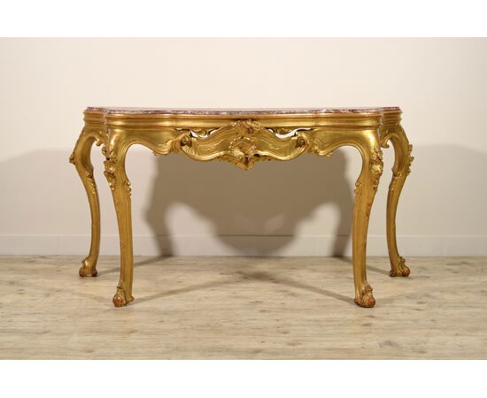 Grande consolle veneziana in legno intagliato e dorato, XIX secolo 