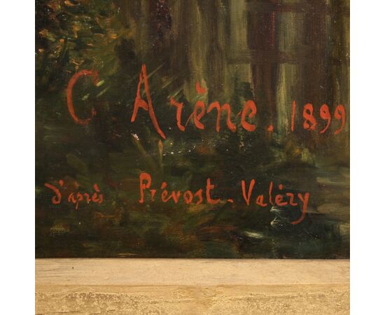 French signed landscape painting oil on canvas dated 1899