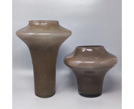 1970s Gorgeous Beige Pair of Vases in Murano Glass by Dogi. Made in Italy