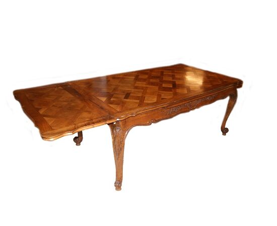 Tavolo provenzale del 1800 con piano parquettato in legno di noce