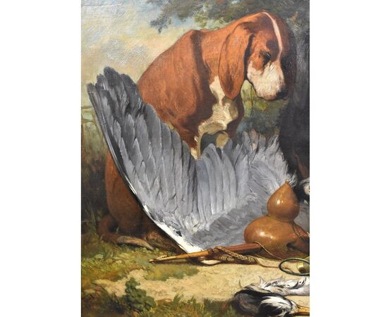 ANCIENT PAINTINGS, PORTRAITS OF HUNTING DOGS, OIL PAINTING ON BOARD, EIGHTEENTH CENTURY. (QA413)     