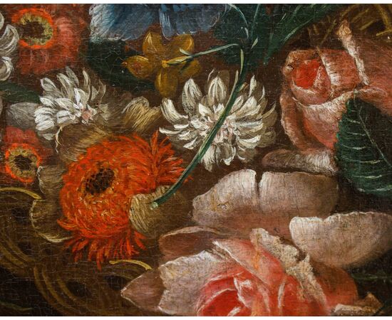  XVIII secolo, Scuola Francese, Natura morta con cesto di fiori