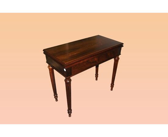 Tavolino da gioco francese stile Luigi XVI in legno di mogano del 1800