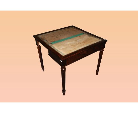 Tavolino da gioco francese stile Luigi XVI in legno di mogano del 1800