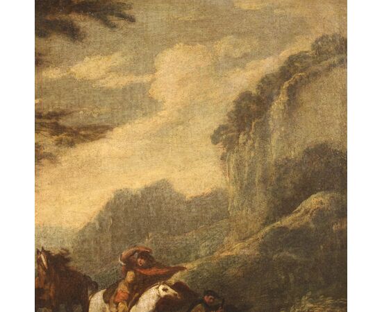 Antico dipinto paesaggio olio su tela del XVIII secolo