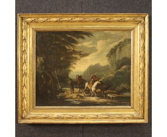Antique landscape painting oil on canvas from 18th century