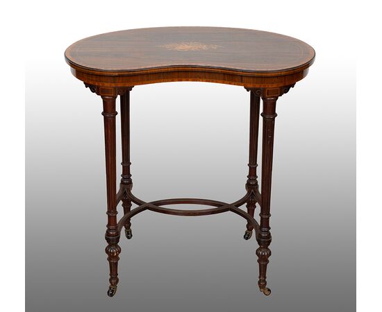 Tavolino antico Eduardiano Inglese in legni esotici pregiati.Periodo XIX secolo.