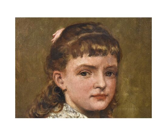 ANCIENT PAINTINGS, PORTRAIT OF A YOUNG GIRL, OIL PAINTING ON CANVAS, 1800s. (QR407)     