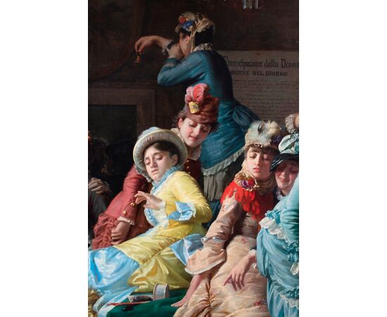 Dipinto di Pietro Saporetti intitolato "Emancipazione della donna"