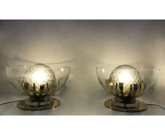 Lampada da tavolo - Vintage - vetro e ottone