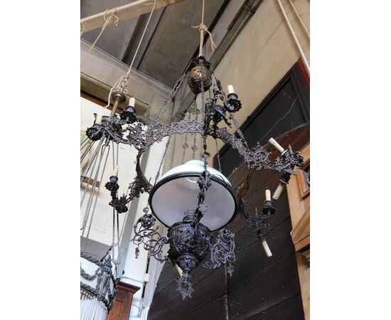 lamp177 - triptych of chandeliers, period &#39;8 /&#39; 900, different sizes     