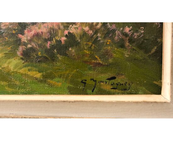 Dipinto olio su tela con paesaggio Francia.Firmato.