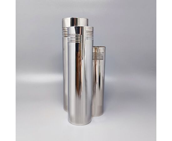 1970s Astonishing Space Age Silver Plated Vase by Sassetti. Handmade. Made In italy