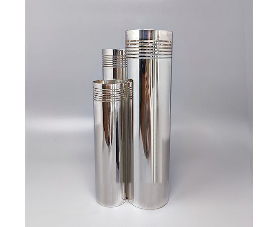 1970s Astonishing Space Age Silver Plated Vase by Sassetti. Handmade. Made In italy