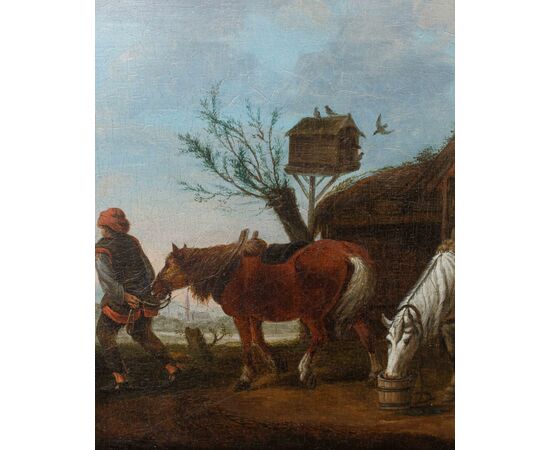XVII secolo, Scuola Fiamminga,  Scena con cavalli