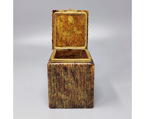 1960s Beautiful Brown Alabaster Box. Handmade. Made in Italy