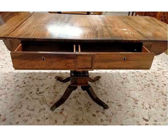 Tavolino con alette stile Regency inglese di inizio 1800 in legno di palissandro