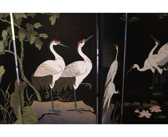 Antico separè paravento cinese del 1800 riccamente dipinto