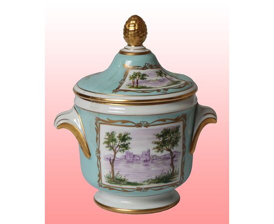 Cachepot vaso tedesco in porcellana di Meissen del 1800 con coperchio