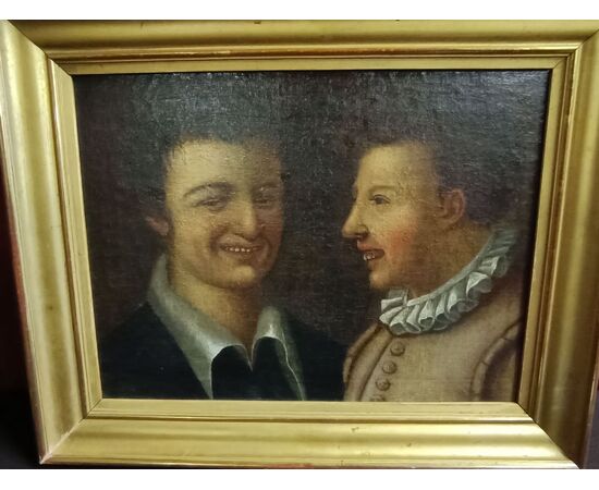 Dipinto olio su tela "I due sorridenti". Maniera Cinquecentesca