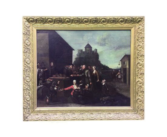 19th century Flemish oil painting on canvas     