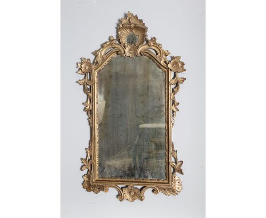 Antico specchio epoca Luigi Filippo metà 800 foglia oro e specchiera al mercurio. Mis 90 x 54 