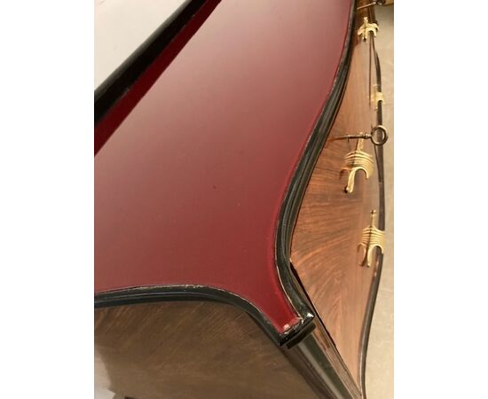 Cassettiera  legno Palissandro  anni 50 spettacolare vetro in top Bordò ! rest 170 x 56 