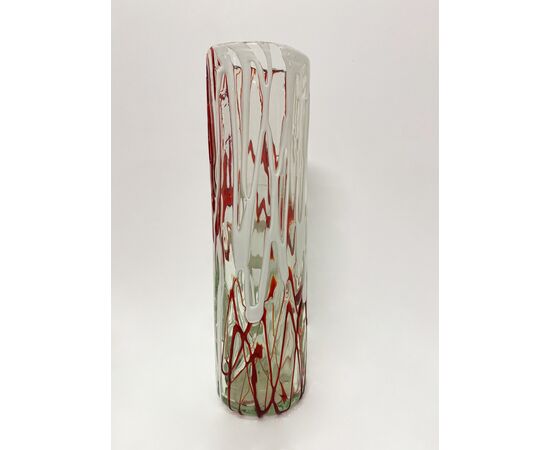 Cylindrical Murano vase - white and red     