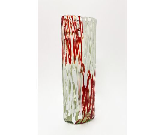 Oval Murano vase - white and red     