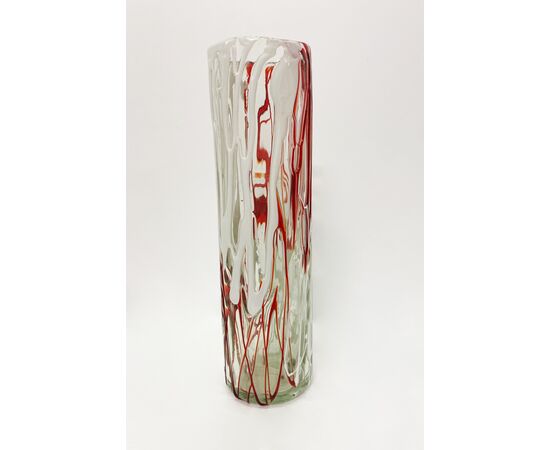 Cylindrical Murano vase - white and red     
