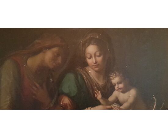 Holy family with San Giovanni and Sant&#39;Anna - Oil on canvas - Period &#39;800     