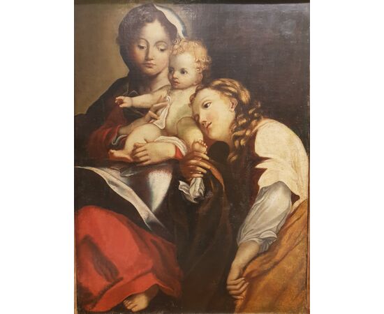 Madonna con bambino e personaggio femminile, Olio su tela, Epoca '700