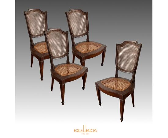 Gruppo di quattro antiche sedie genovesi seduta paglia di Vienna