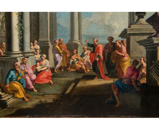 Alberto Carlieri (Roma 1672-1720), Capriccio architettonico con la predica di san Paolo nell'Areopago di Atene, dipinto olio su tela 