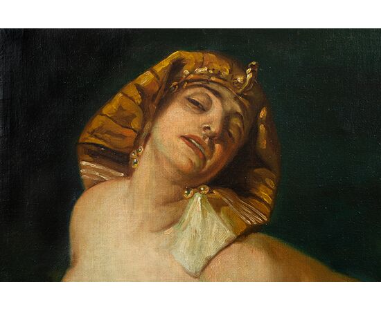 Dipinto antico olio su tela raffigurante "Clopatra".Napoli XIX secolo.