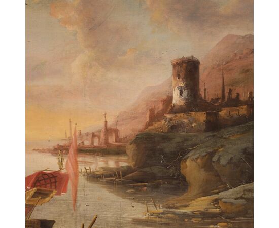 Antique Italian landscape painting oil on canvas from 18th century