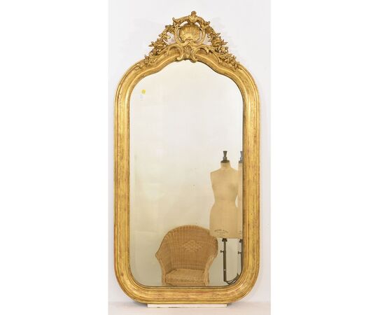 SPECCHIO ANTICO, SPECCHIERA ANTICA LUIGI FILIPPO, CORNICE DORATA, XIX SECOLO. (SPC160)