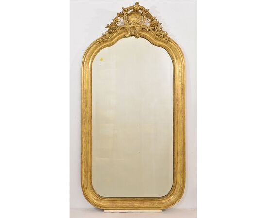 SPECCHIO ANTICO, SPECCHIERA ANTICA LUIGI FILIPPO, CORNICE DORATA, XIX SECOLO. (SPC160)