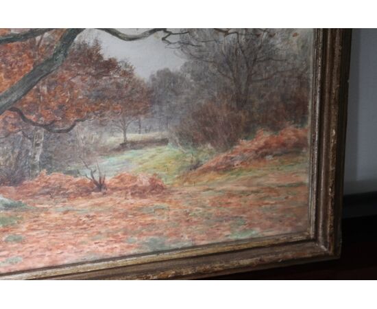 Antico  raro dipinto bifacciale acquerello XIX paesaggio  con cornice antica . cm 50 x 40 