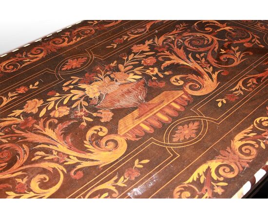 Antico tavolo scrittoio di inizio 1800 olandese in ebano intarsi avorio