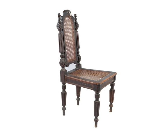 Gruppo di 4 sedie antiche francesi del 1800 Luigi Filippo impagliate