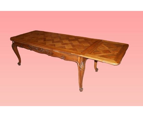 Tavolo rettangolare allungabile stile provenzale in ciliegio del 1800 con piano parquettato