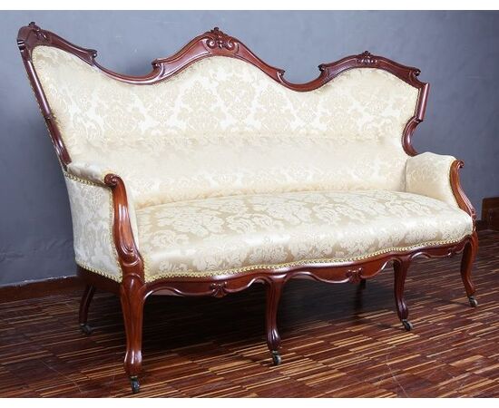 Salotto antico francese del 1800 Luigi Filippo con divano e 2 poltrone