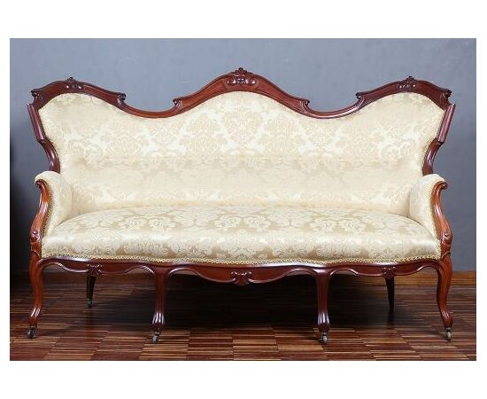 Salotto antico francese del 1800 Luigi Filippo con divano e 2 poltrone