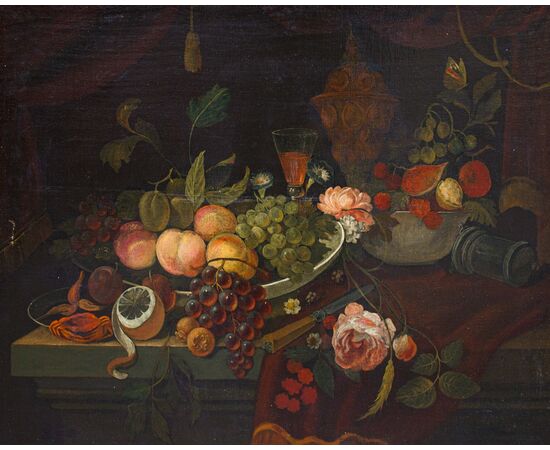 XVIII secolo, Natura morta con fiori frutta e limone